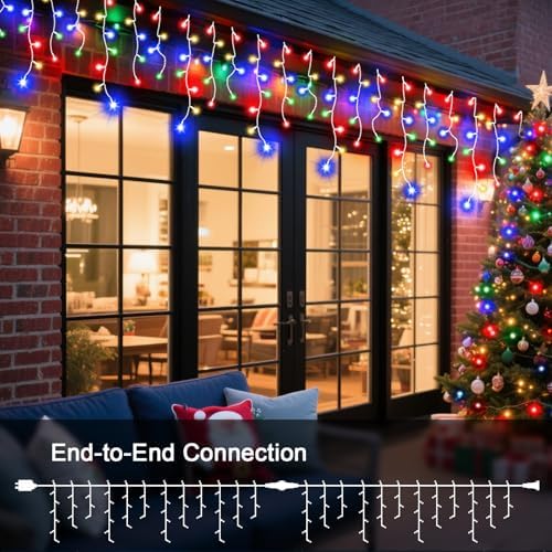 65 FT 640 LED Christmas Lights Outdoor Decorations Clear Wire String Lights Plug in 120 Drops 8 Modes Memory Timer Connectable Curtain Fairy Lights Waterproof for Holiday Wedding Party-Multicolored - Image 2