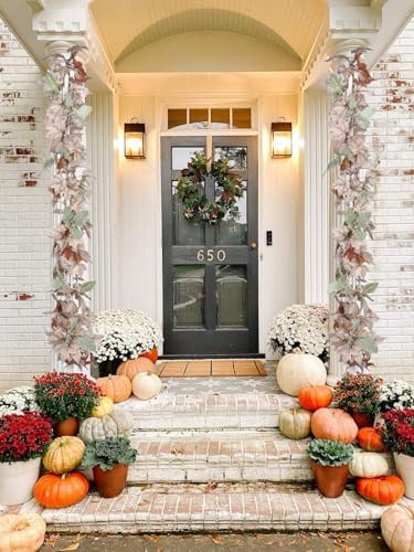 DearHouse 2 Pack Fall Maple Leaf Vine, 5.9Ft/Piece Hanging Garland White Autumn Foliage Thanksgiving Decor for Home Wedding Fireplace Party Christmas (White&Orange) - Image 3
