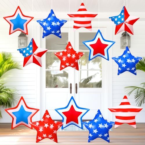 18 Pcs 4th of July Inflatable Outdoor Stars Decor 250th Anniversary Patriotic Outdoor Decorations Inflatable Star American Flag PVC Balloons Blow up for Memorial Day Hanging Home Garden Decor by Chitidr