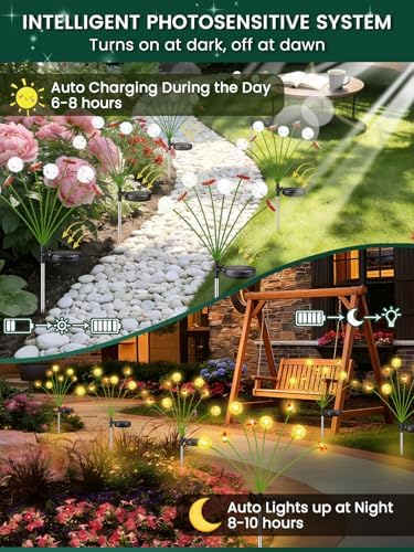 EEW Solar Garden Lights Outdoor 6 Pack 48 LED Swaying Dandelion Bee Lights - Image 3