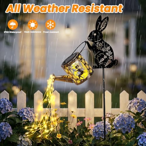 LOVERUIS Garden Statues Rabbit with Solar Watering Can Lights, Cute Outdoor Bunny Figurines Garden Decor for Patio Yard Lawn Ornaments, Unique Gift for Women Mom - Image 5