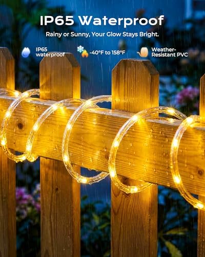Brightown Solar Rope Lights, 2 Pack Total 78FT 200LED Warm White Solar String Lights Outdoor, IP65 Waterproof Solar Powered Fairy Lights with 8 Lighting Modes for Yard Garden Patio Tree Decoration - Image 2