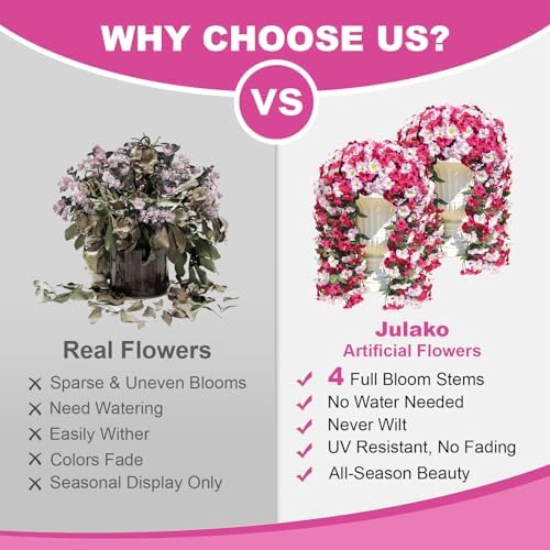 Artificial Hanging Flowers for Outdoors, 4 PCS 544 Blooms UV Resistant Morning Glory Faux Silk Vines, No-Odor Realistic Fake Plants for Garden Planter Porch Patio Decoration, Fuchsia Pink - Image 3