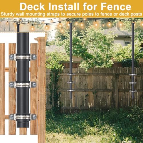 String Light Poles for Outside Deck 2 Pack 8FTHeavy Duty Metal Garden Outdoor Light Poles for Solar String Light Bulbs Hanging Kit for Yard Garden Fence Post Deck Party Wedding - Image 3