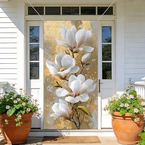 NYZE Magnolia Flowers Door Cover, 35.4 x 70.8 Inch Landscape Front Door Banner Backdrop, Porch Sign Garden Outdoor Indoor Front Door Decorations - Image 4