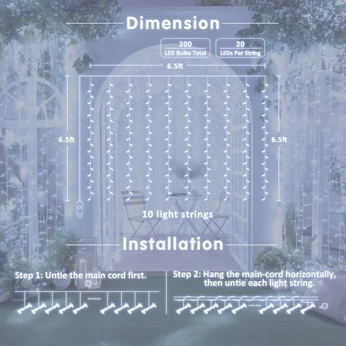 JMEXSUSS 200 LED White Curtain Lights, USB Powered, 6.5ft x 6.5ft - Image 7
