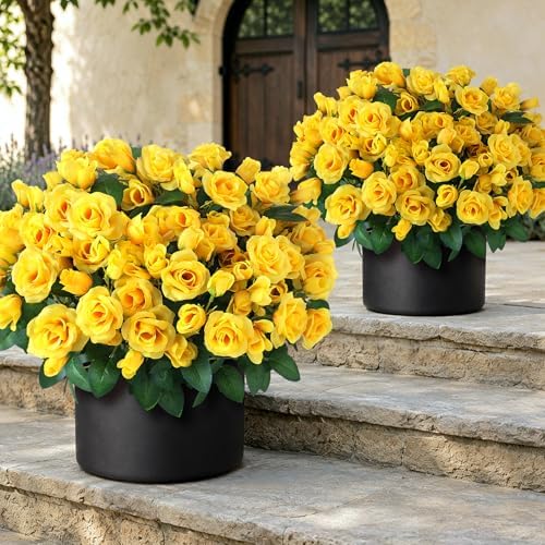 2Pcs Artificial Silk Rose Flower Topiary Tree for Front Porch Decor(Yellow) by Juxdp