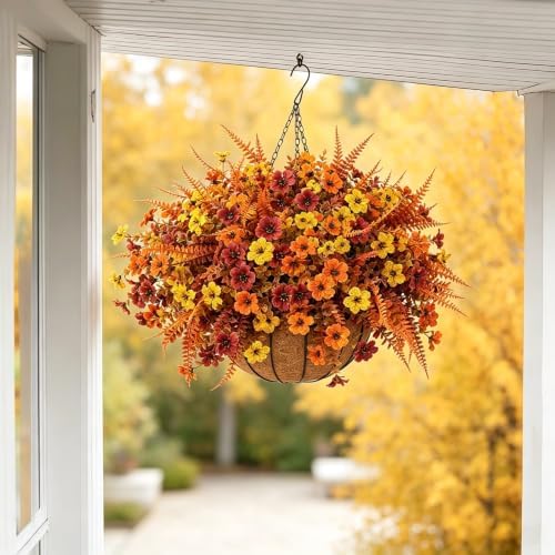 2 Set Artificial Flowers Hanging Baskets for Outdoor Fall Flower for Autumn - Image 5
