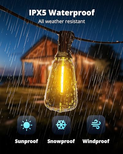 VIPAR Outdoor String Lights,25FT LED Patio Lights Waterproof 11 ST38 Bulbs - Image 2