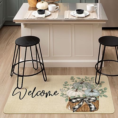Fall Door Mat Outside,Pumpkin Eucalyptus Welcome Mat for Front Door,Thanksgiving Autumn Indoor Outdoor Non-Slip Rugs,Fall Doormat for Farmhouse Home Porch Decorations 30" x 17" - Image 5