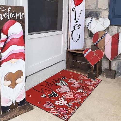 Valentine's Door Mat, Red Buffalo Plaid Love Hearts Leaves Indoor Outdoor Non-Slip Doormat, Entryway Front Porch Welcome Mat for Entrance Decor, 30" x 17" - Image 5