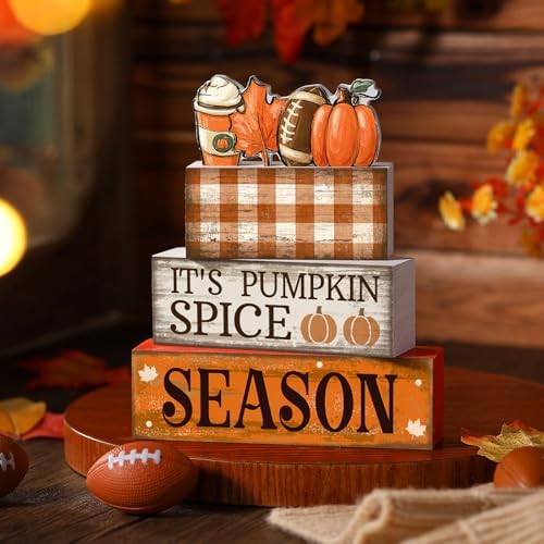 Lineshading 4 Pcs Fall Football Table Decor, Pumpkin Spice Coffee Bar Sign - Image 2