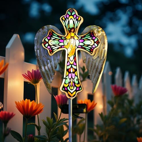 TEDOF Solar Glass Cross Stake Lights with Angel Wings by TEDOF