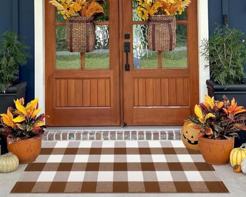 Buffalo Plaid Outdoor Rug 2'x4.3'Fall Coffee Halloween Front Porch Rug - Image 6