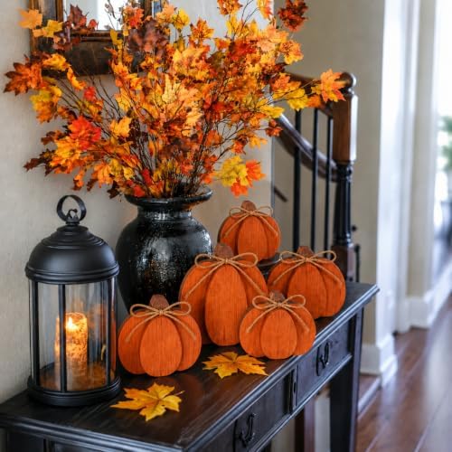 Thyle 5Pcs Fall Pumpkin Decor Autumn Wooden Sign Halloween 3D Pumpkin Decor - Image 4