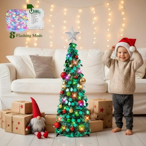N&T NIETING Pop Up Christmas Tree with Lights & Ornaments,3FT, Peacock Blue - Image 6