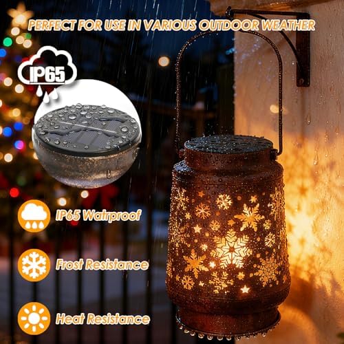 Outdoor Solar Lanterns Waterproof, Metal Hanging Solar Lights Snow Garden Decor Birthday Gifts for Women Mom Grandma for Patio Backyard Yard Pathway Porch - Image 2