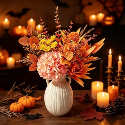 Artificial Fall Flowers with Vase – Autumn Hydrangea & Rose Arrangement - Image 7