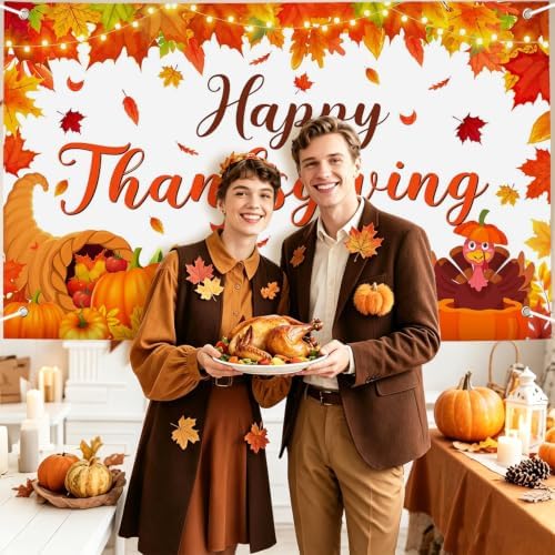 Large Thanksgiving Banner Decorations Outdoor 72x44 Inch,Turkey Maple Leaf Pumpkin Decorations Gifts for Indoor Home House Decor Party Supplies,Yard Sign Background for Photography - Image 5