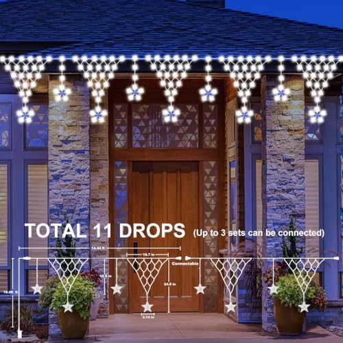 (New) Outdoor Christmas Lights, 13.8ft 218 LED Outdoor String Lights, Icicle Christmas Decoration Lights for Eaves, Indoor, Garden, Patio, Wedding, Xmas Decoration - White - Image 3