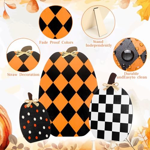 Amyhill 3 Pcs Wooden Pumpkins Outdoor Fall Decor, Fall Porch Decor 24 Inch - Image 4