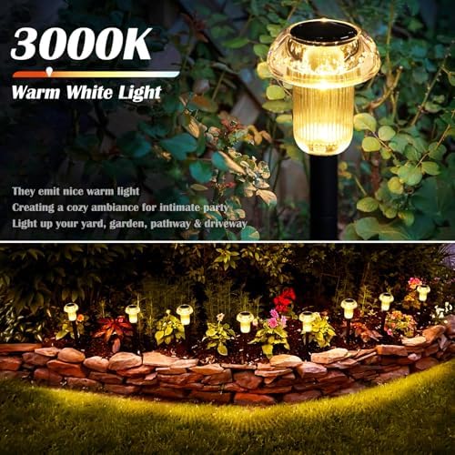 Priddop 8 Pack Solar Garden Lights Outdoor Waterproof 3000K Warm White LED - Image 5