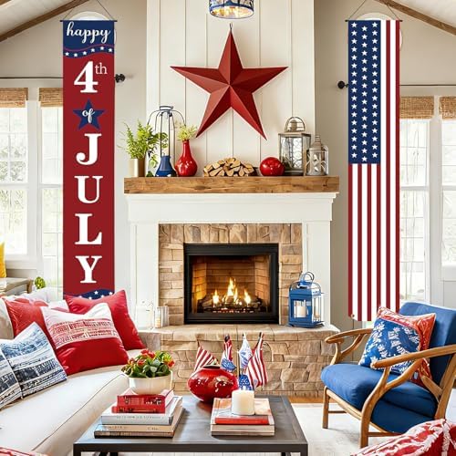 4th of July Decorations Banner Set of 2, 12" x 71" Patriotic American Flag Banners Decor for Home Office School Yard Lawn Porch Front Door, Fourth of July Memorial Day 250th Anniversary Hanging Decoration Indoor Outdoor - Image 7