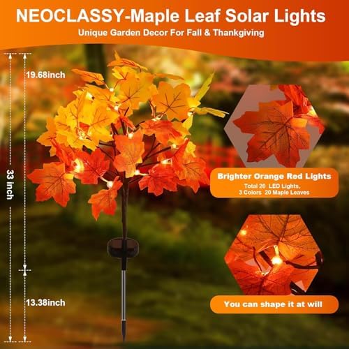 8Pack Fall Solar Lights Outdoor Decorative, Waterproof 160Led Orange Fall Lights with 320 Maple Leaves Path Lights, Solar Lights for Fall Autumn Patio Garden Halloween Thanksgiving Decorations - Image 6