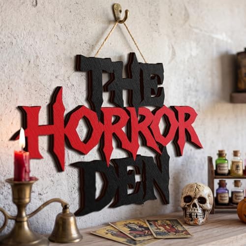 Yousoontic Horror Movie Decoration The Horror Den Wooden Hanging Sign - Image 3