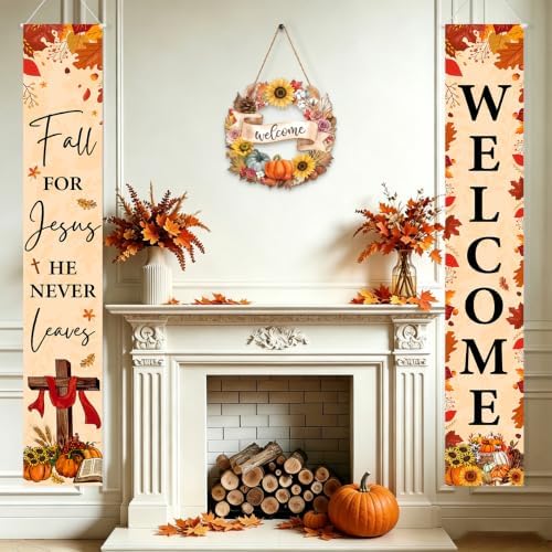 Fall Welcome Banner Porch Sign Fall for Jesus Front Door Outdoor Decor - Image 5