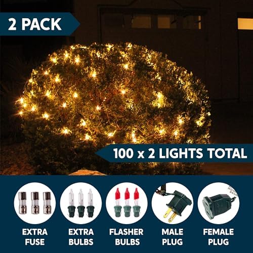 Joiedomi 2-Pack Christmas Net Lights,100 Warm White Net Lights for Indoor & Outdoor Christmas Decorations, Events, Eve Night Decor, Tree, Bushes - Image 5