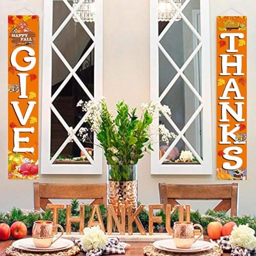 GIVE THANKS Hanging Banner Porch Sign Autumn Pumpkin Maple Leaf Backdrop Flag Fall Harvest Welcome Banner For Indoor Outdoor Wall Door Decoration Thanksgiving Party Decorations 72"x12" - Image 3
