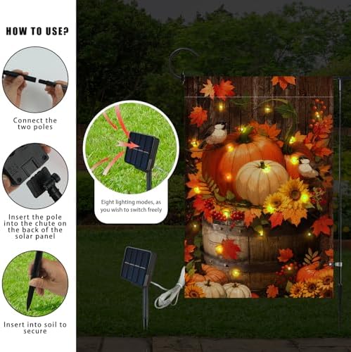 Lighted Pumpkin Fall Garden Flag 12 x 18 Inch Double Sided Burlap Led Autumn Watercolor Bird Garden Flag for Party Yard Outdoor Decoration - Image 3