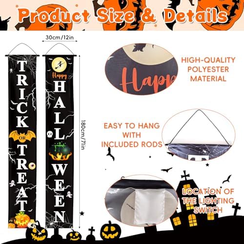 71 x 12 Inch Lighted Happy Halloween Trick-or-Treat Door Banner Decorations - Image 2