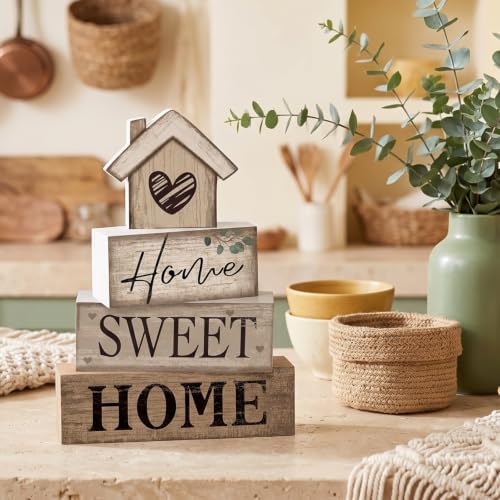 Moucuny 4 Pcs Farmhouse Table Decor Home Sweet Home Tiered Tray Decorations - Image 4