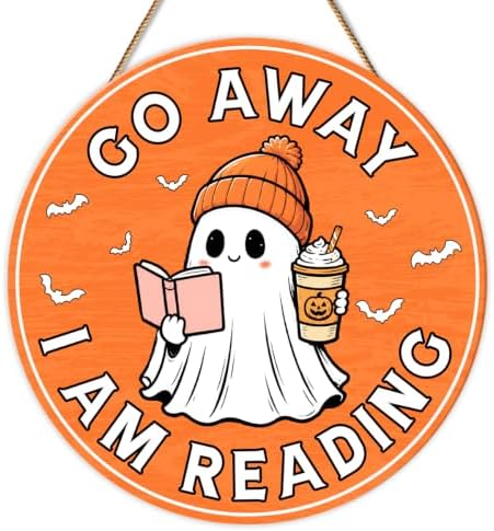 Halloween Ghost Reading Door Sign Decor Halloween Wreaths for Front Door by Unknown