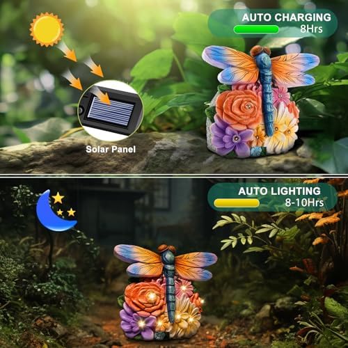 Linkax Dragonfly Statues Solar Garden Decor, Christmas Gift for Grandma Mom - Image 3