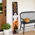 Hey Boo Vertical Halloween Wooden Porch Sign, Spooky Ghost Bat Haunted House Hanging Welcome Sign, Tall Halloween Front Door Decor for Indoor Outdoor Farmhouse Wall Lean Sign by DOUSUI