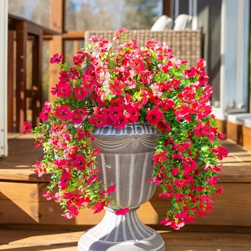 INSPRING Artificial Faux Outdoor Outside Flowers Plants, 2 PCS Fake Silk UV Resistant Look Real Hotpink Daisy Trailing Vines for Front Door Porch Planter Urn Patio Balcony Decoration - Image 5