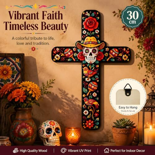 Day of The Dead Decorations - 2PCS Dia de los Muertos Cross Wall Decor - Image 5