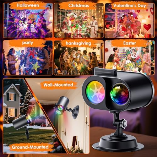 Halloween decorations outdoor, 2-In-1 Halloween Projector Lights outdoor with Remote Control(Ocean Wave & Patterns), Three Fixing Methods, Timer, 12 Slide &15 Colors for Halloween, Christmas, New Year - Image 5