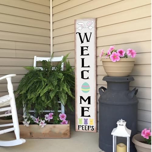 Easter Porch Sign Rabbit Front Door Hanging Decorations Wooden Vertical Indoor Outdoor Standing Welcome Signs For Home Yard Farmhouse Holiday Decor 47 x 7.8 inch - Image 6