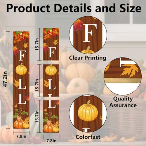 Fall Welcome Sign for Front Porch Standing, Autumn Leaves Wooden Outdoor Porch Sign, Farmhouse Hanging Wall Sign for Autumn Outdoor Yard Wall Decorations 47.2" H (Brown) - Image 3