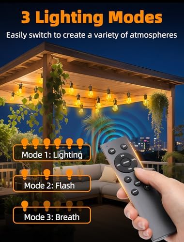 Outdoor Patio String Lights: S14 Shatterproof Bulb Outside Waterproof Light - 200FT 60M Remote Dimmable Connectable Hanging Outdoor Electric Lighting - Garden Backyard Yard Gazebo Porch Party - Image 2