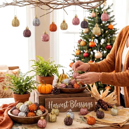 Colingmill 36 Pcs Fall Tree Ornaments, Glitter Pumpkin Hanging Decoration - Image 4
