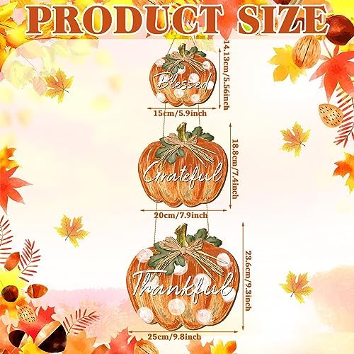 Huwena Fall Thanksgiving Home Decorations, Pumpkin Door Decor, Wooden - Image 2