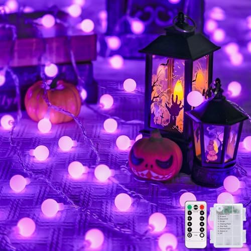JMEXSUSS 100 LED Purple Globe String Lights Battery Operated with 8 Modes by JMEXSUSS