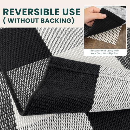 KOZYFLY Buffalo Plaid Area Rug 8x10 ft Living Room Rug, Black and White - Image 4