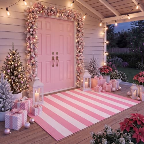 Duraaamo Christmas Pink Striped Rug 3' x 5' for Candyland Outdoor Decor - Image 6