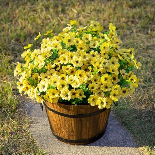 HyeFlora Artificial Fall Flowers Faux Mums for Outdoor Indoor Garden Home Decoration, Faux Flower Daisy with Eucalyptus Leaves Fake Plants Greenery Boxwood Porch Patio, 12 Bundles (Yellow) - Image 3